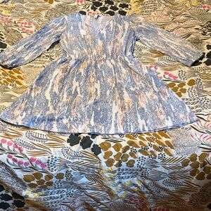 Nine West Blue & Cream Printed Midi Dress